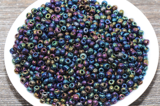 Rainbow Metallic Glass Seed Beads, 4mm 6/0 Glass Round Seed Beads, Rainbow Seed Beads, Rocailles Beads, Beading Supplies #1211