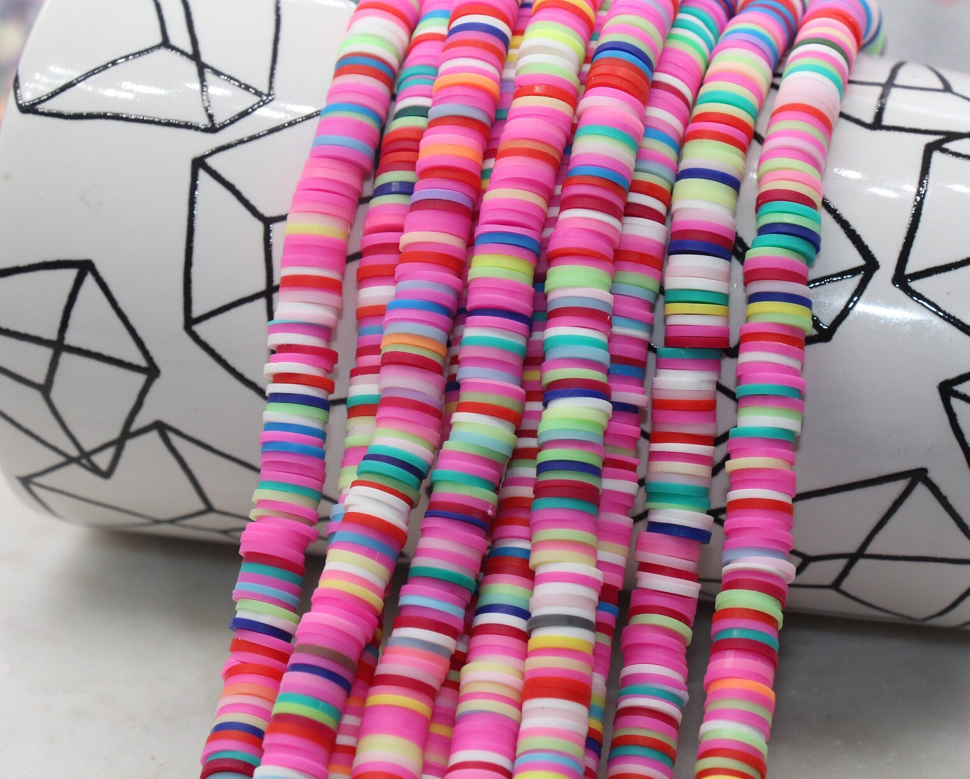 8mm Multicolored Heishi Beads, Rainbow Color Polymer Clay Disc Beads, African Disc Beads, Vinyl Heishi, 16 inch Strand #268