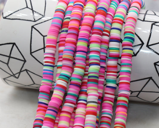 8mm Multicolored Heishi Beads, Rainbow Color Polymer Clay Disc Beads, African Disc Beads, Vinyl Heishi, 16 inch Strand #268
