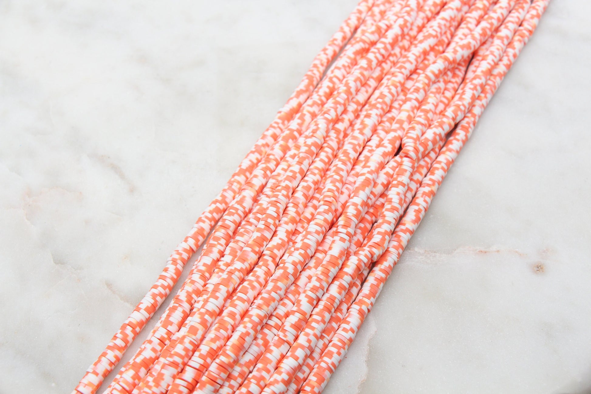 6mm Orange Speckled Heishi Beads, Orange with White Speckled Polymer Clay Disc Beads, African Disc Beads, Vinyl Heishi, 16 inch Strand #460