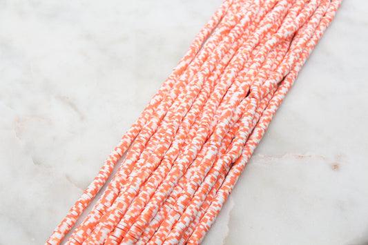 6mm Orange Speckled Heishi Beads, Orange with White Speckled Polymer Clay Disc Beads, African Disc Beads, Vinyl Heishi, 16 inch Strand #460