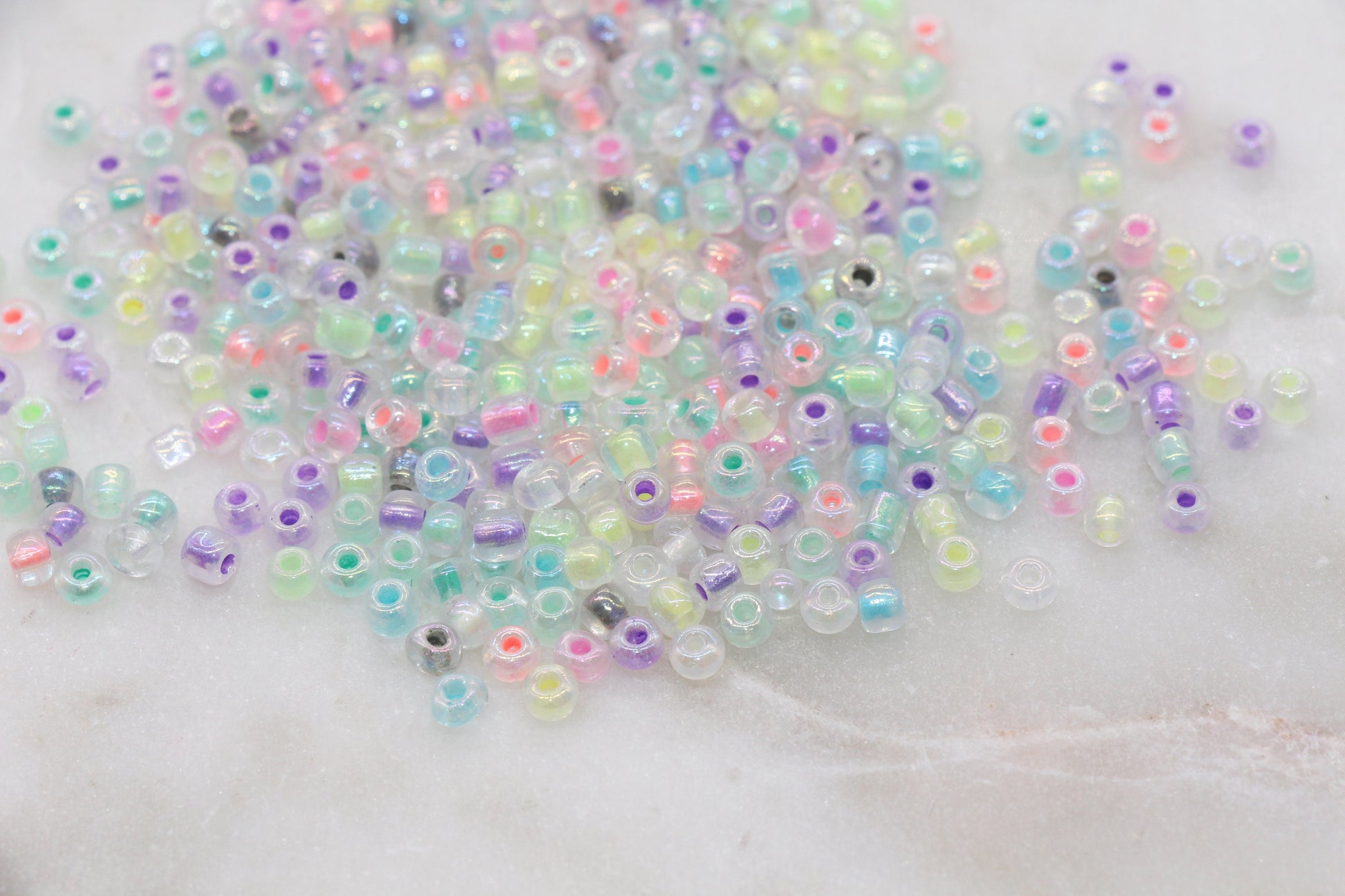 GLOW Glass Beads, 4mm 6/0 Glass Beads, Glow in Dark Transparent Beads with Mix Color Lining Beads, Rocailles Beads, Beading Supplies #2496