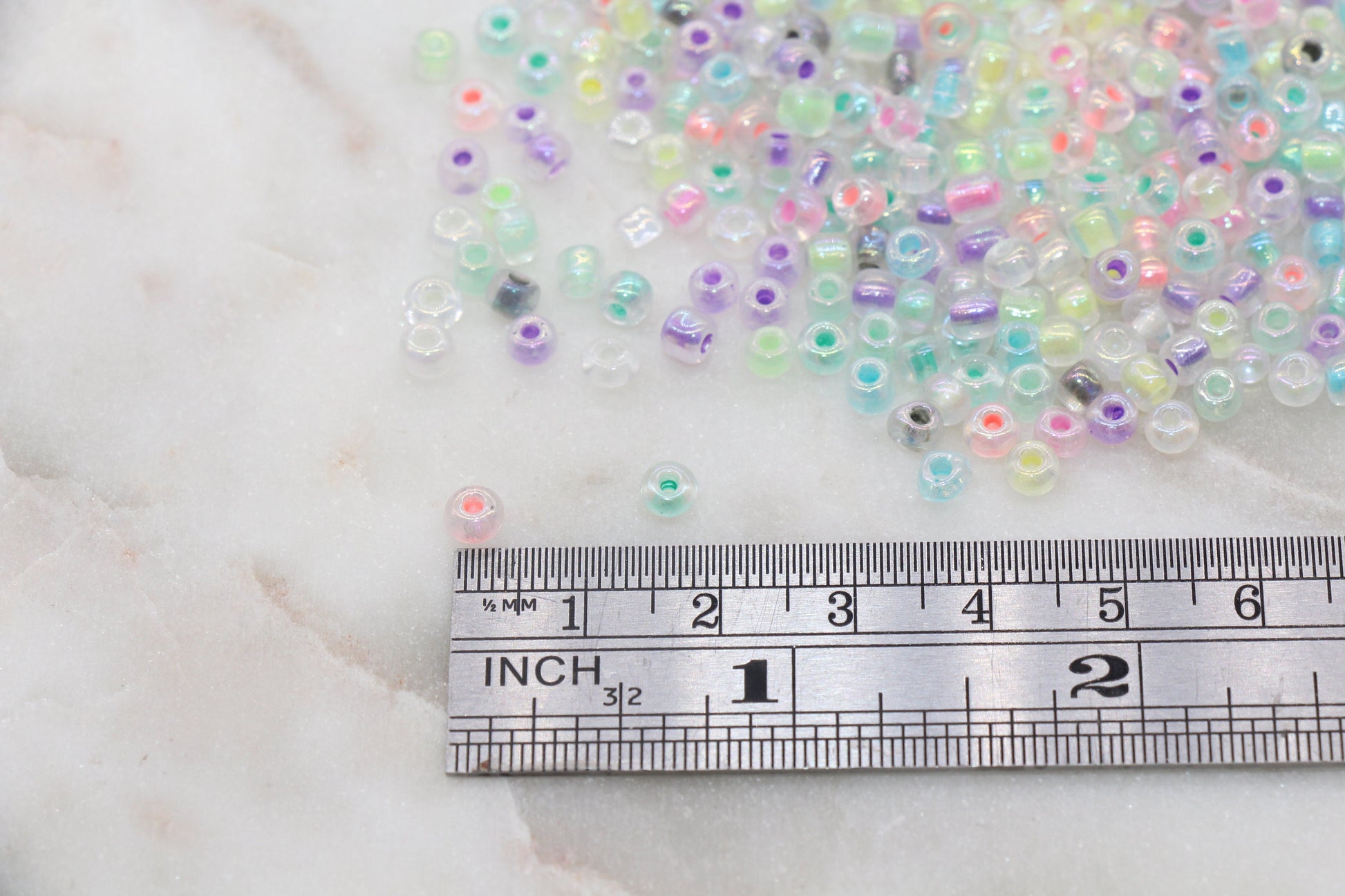 GLOW Glass Beads, 4mm 6/0 Glass Beads, Glow in Dark Transparent Beads with Mix Color Lining Beads, Rocailles Beads, Beading Supplies #2496