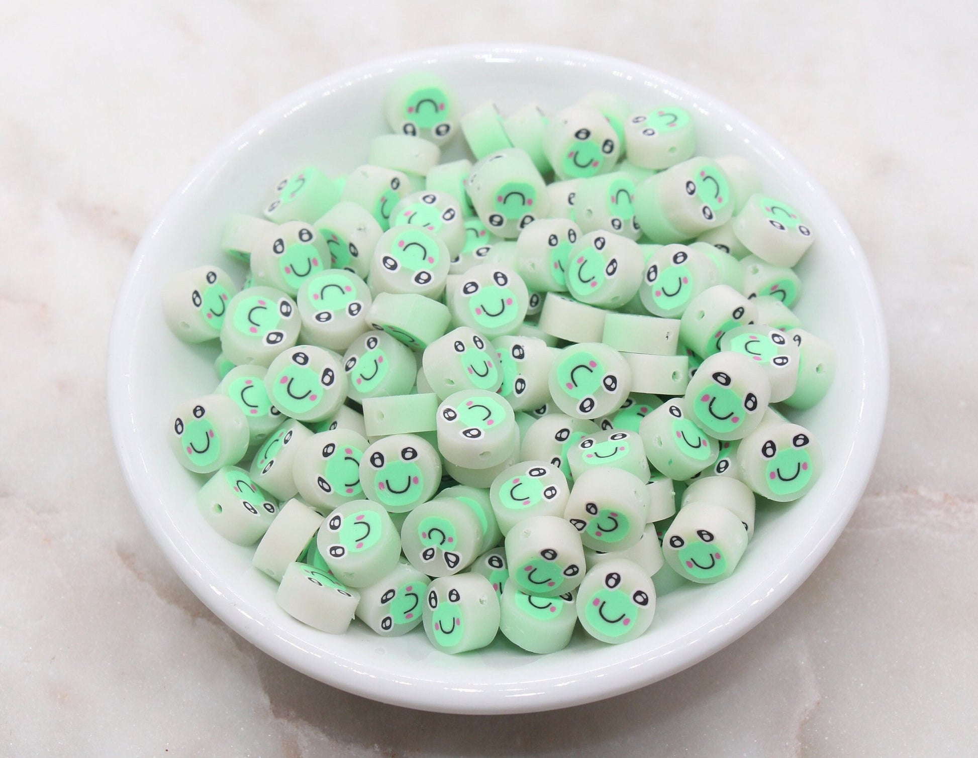 Green Frog Polymer Clay Beads, Kawaii Frog Clay Beads, Jewelry Beads, Bead for Bracelet #359