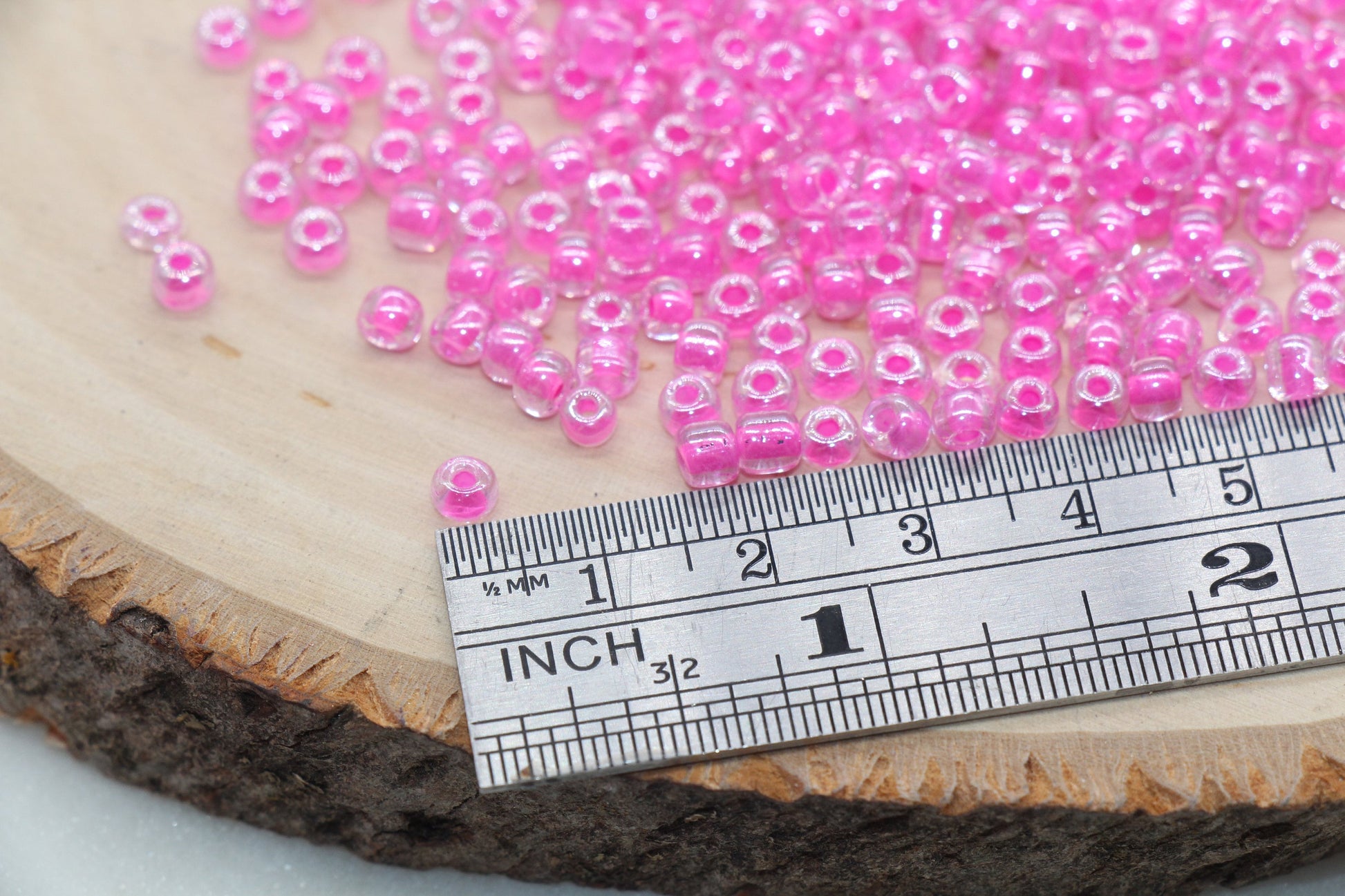 Glossy Transparent Glass Beads with Pink Lined, 4mm 6/0 Glass Round Beads, Pink Lined Seed Beads, Rocailles Beads, Beading Supplies #2882