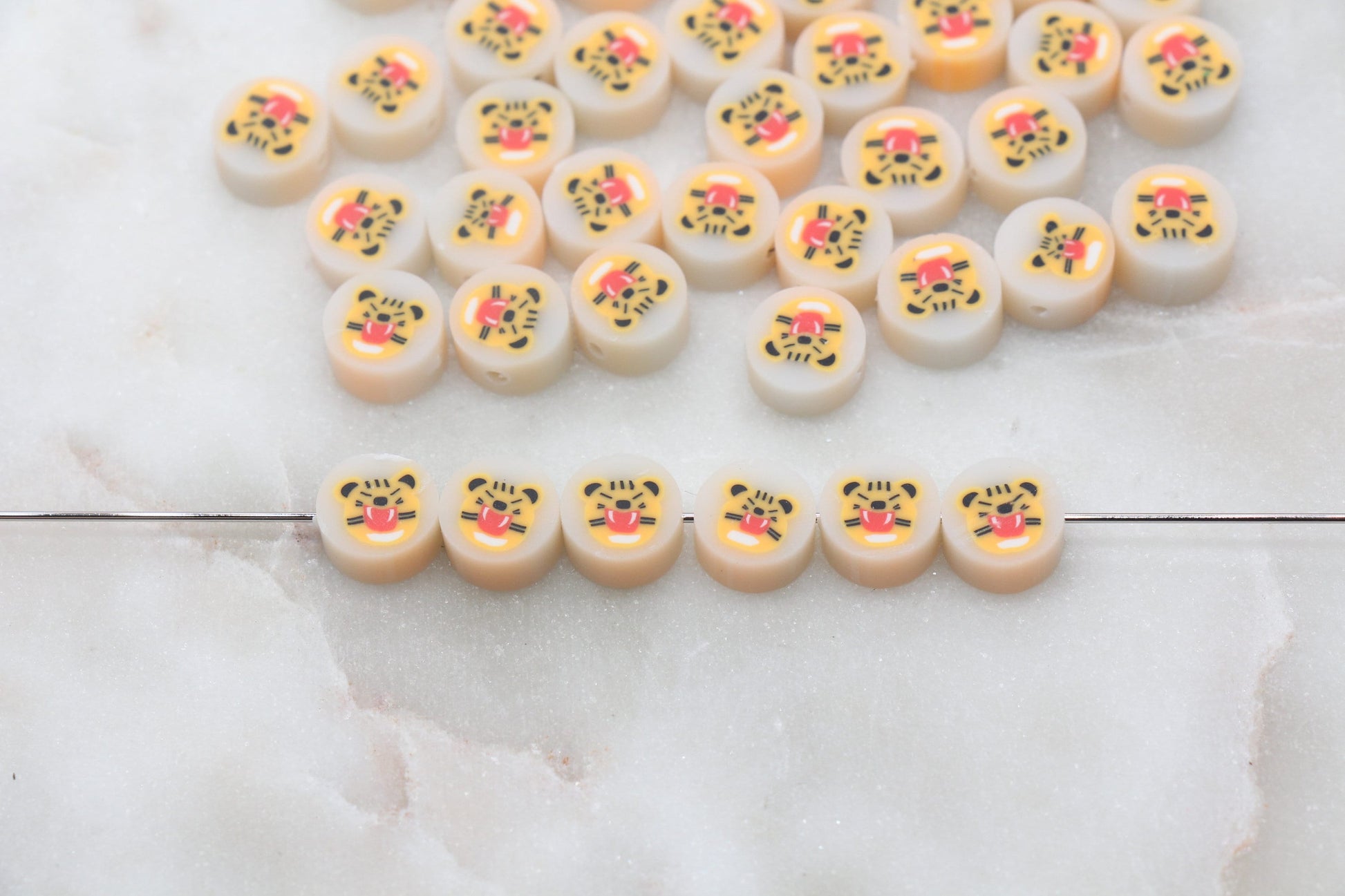 Kawaii Tiger Polymer Clay Beads, Animal Themed Clay Beads, Beads for Bracelet, Jewelry Beads #360