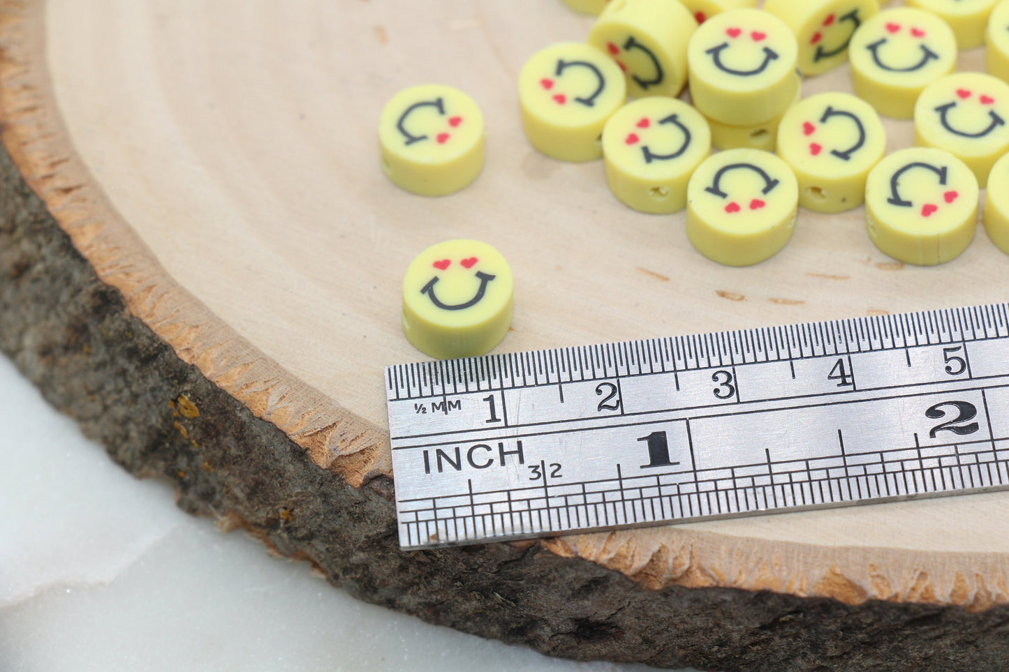 Emoji Polymer Clay Beads, Emoji Fimo Cane Beads, Heart-Shaped Eyes Emoji Beads, Smiley Face Beads, Facial Expression Beads #362