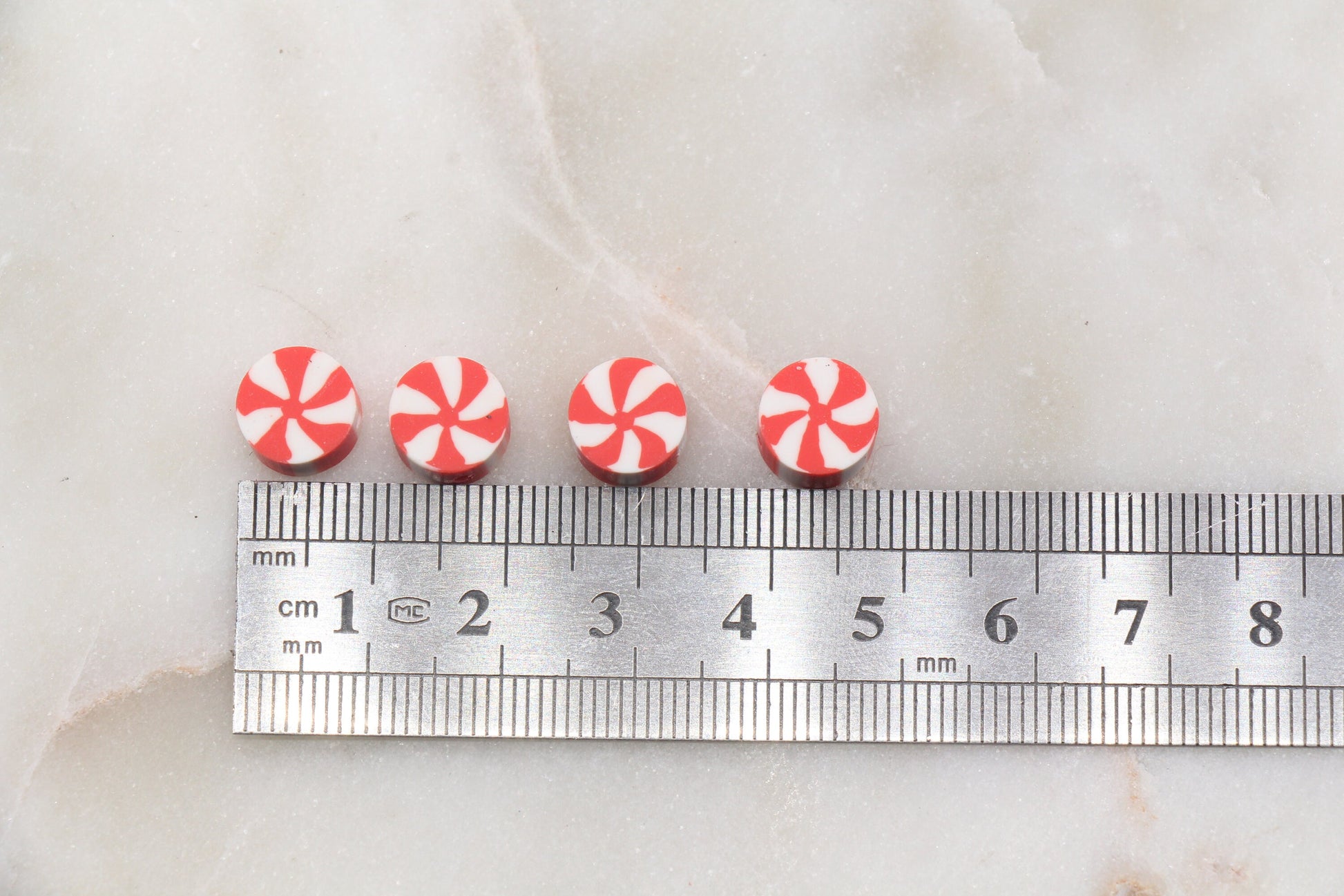 Swirl Peppermint Clay Beads, Red Candy Clay Beads, Round Candy Polymer Clay Beads, Clay Jewelry Beads #289