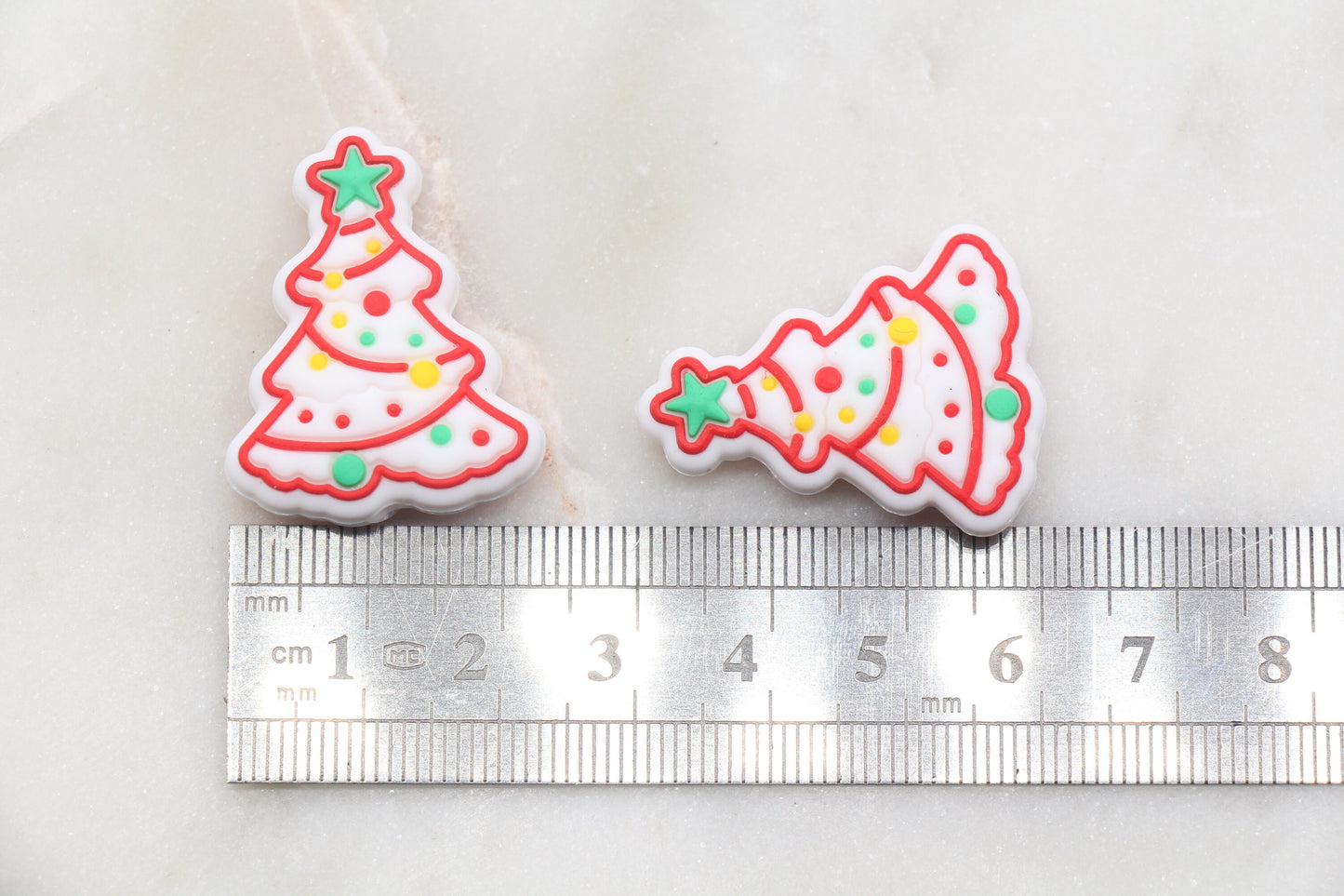 White Christmas Tree Silicone Beads, Decorated Tree Silicone Beads, Christmas Chunky Beads, Silicone Loose Beads, Christmas Focal Beads #376