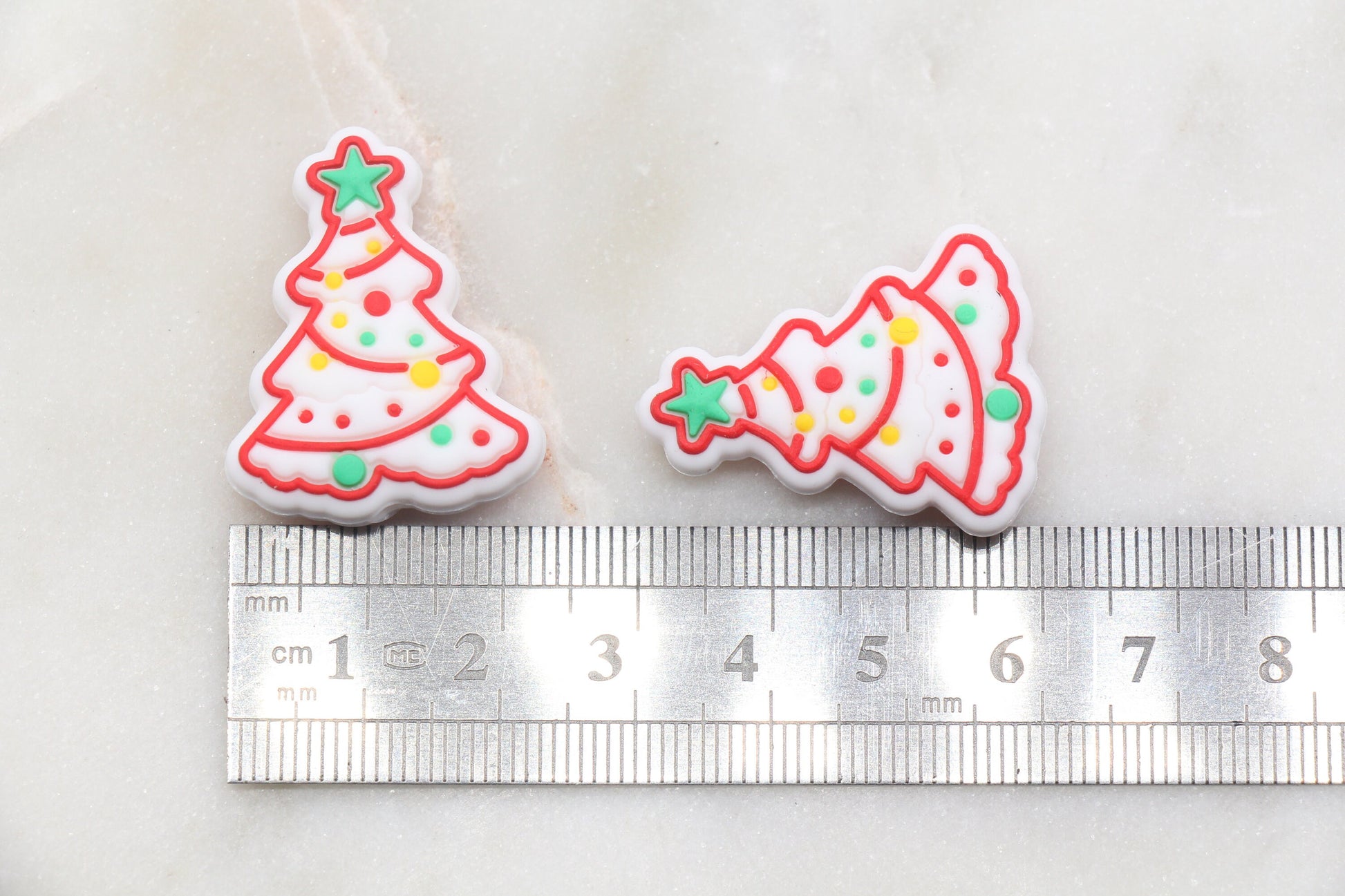 White Christmas Tree Silicone Beads, Decorated Tree Silicone Beads, Christmas Chunky Beads, Silicone Loose Beads, Christmas Focal Beads #376