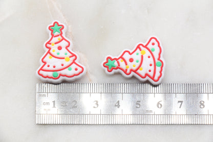 White Christmas Tree Silicone Beads, Decorated Tree Silicone Beads, Christmas Chunky Beads, Silicone Loose Beads, Christmas Focal Beads #376