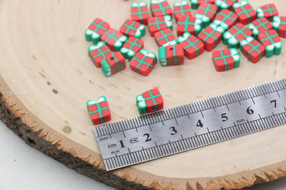 Red Gift Polymer Clay Beads, Christmas Themed Beads, Kawaii Gift Box Clay Beads, Jewelry Beads, Bead for Bracelet #391