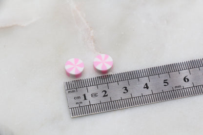 Swirl Peppermint Clay Beads, Pink Candy Clay Beads, Round Candy Polymer Clay Beads, Clay Jewelry Beads #385