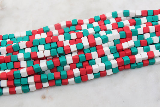 6mm Cube Polymer Clay Beads, Mix Color Heishi Beads, Christmas Themed Mix Square Clay Beads, Jewelry Beads, Bead for Bracelet #477