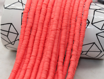 6mm Coral Heishi Beads, Coral Color Polymer Clay Disc Beads, African Disc Beads, Vinyl Heishi, 16 inch Strand #318