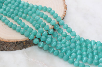 Seafoam Green Cat Eye Beads, Smooth Round Beads, Size 6mm 8mm 10mm 12mm, Full Strand 15.5 inch, #253
