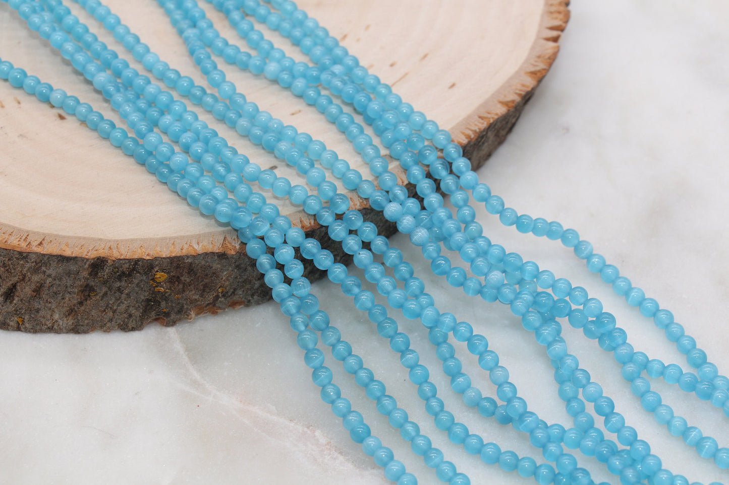 Blue Cat Eye Beads, Smooth Round Beads, Size 4mm 6mm 8mm 10mm 12mm, Full Strand 15.5 inch, #254