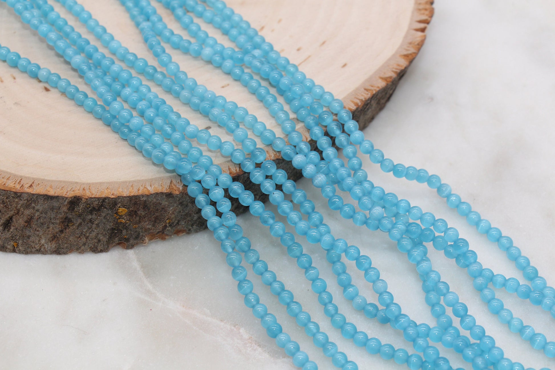 Blue Cat Eye Beads, Smooth Round Beads, Size 4mm 6mm 8mm 10mm 12mm, Full Strand 15.5 inch, #254