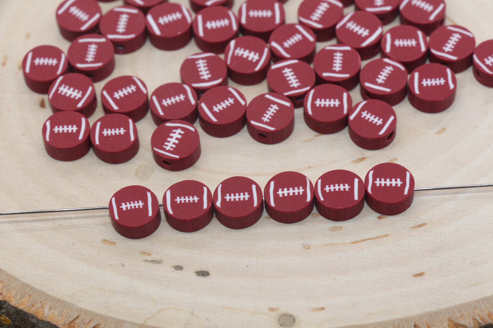 Football Beads, Football Polymer Clay Beads, Sport Themed Beads, Round Ball Beads, Fimo Cane Beads, Jewelry Beads, Beads for Bracelet #395