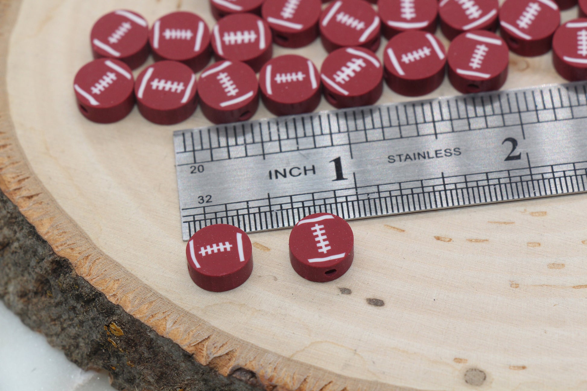 Football Beads, Football Polymer Clay Beads, Sport Themed Beads, Round Ball Beads, Fimo Cane Beads, Jewelry Beads, Beads for Bracelet #395