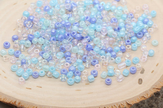 Mix Creamy Blue Glass Seed Beads, 4mm 6/0 Glass Seed Beads, Multicolor Seed Beads, Rocailles Beads, Beading Supplies, Bracelet Beads #2928