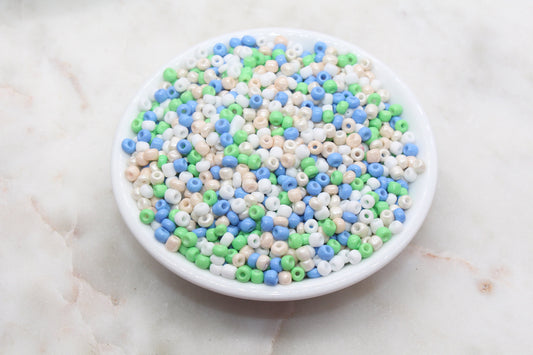 Mix Glass Seed Beads, 4mm 6/0 Glass Seed Beads, Blue Green White Mix Seed Beads, Rocailles Beads, Beading Supplies, Bracelet Beads #2930