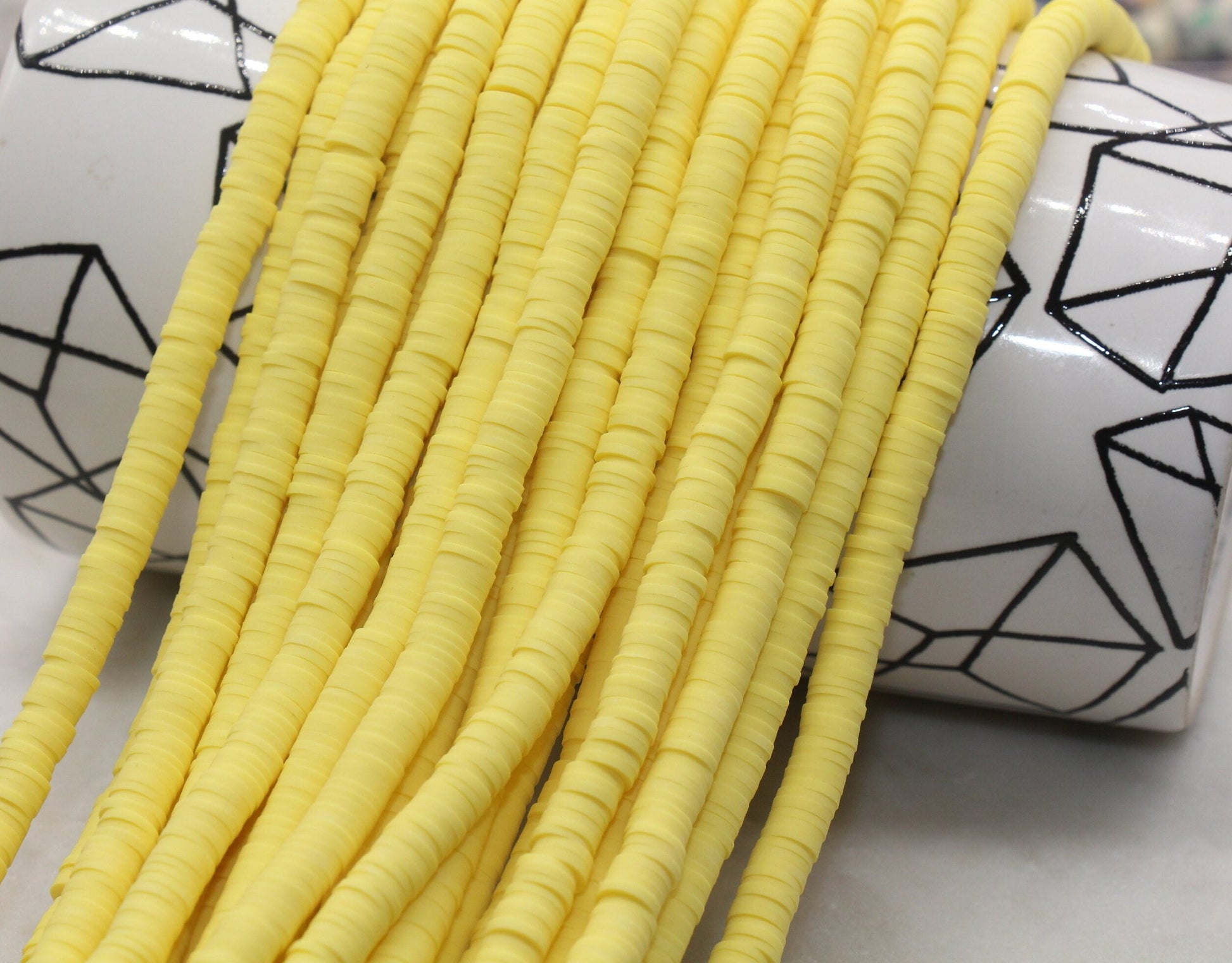 6mm Lemon Yellow Heishi Beads, Yellow Color Polymer Clay Disc Beads, African Disc Beads, Vinyl Heishi, 16 inch Strand #241