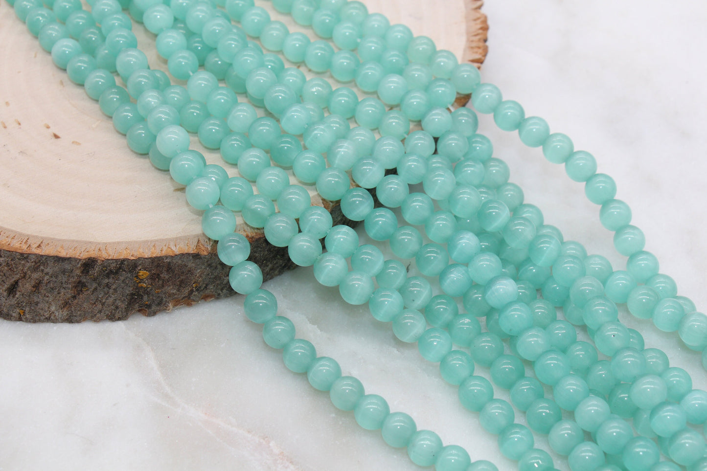 Seafoam Green Cat Eye Beads, Smooth Round Beads, Size 6mm 8mm 10mm 12mm, Full Strand 15.5 inch, #253