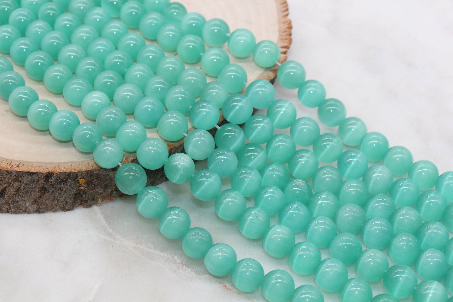 Seafoam Green Cat Eye Beads, Smooth Round Beads, Size 6mm 8mm 10mm 12mm, Full Strand 15.5 inch, #253
