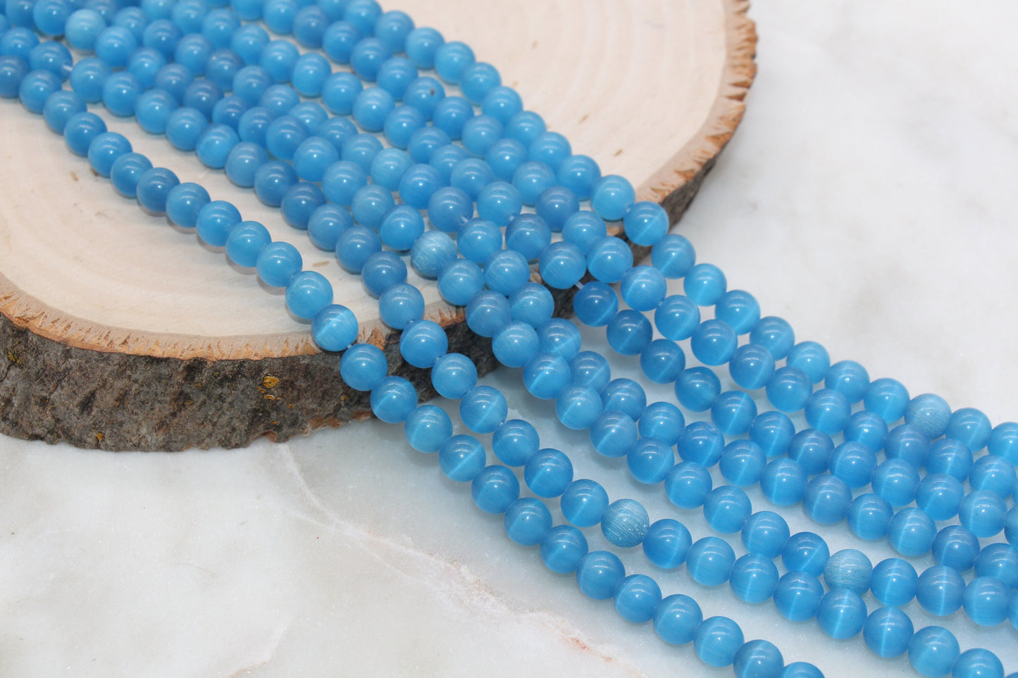 Blue Cat Eye Beads, Smooth Round Beads, Size 4mm 6mm 8mm 10mm 12mm, Full Strand 15.5 inch, #254