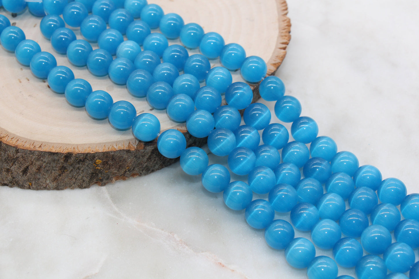 Blue Cat Eye Beads, Smooth Round Beads, Size 4mm 6mm 8mm 10mm 12mm, Full Strand 15.5 inch, #254
