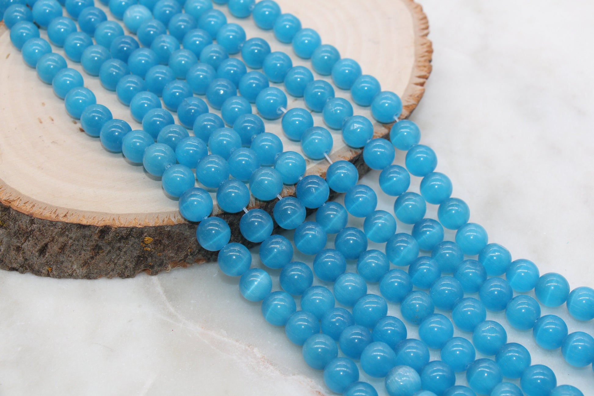 Blue Cat Eye Beads, Smooth Round Beads, Size 4mm 6mm 8mm 10mm 12mm, Full Strand 15.5 inch, #254