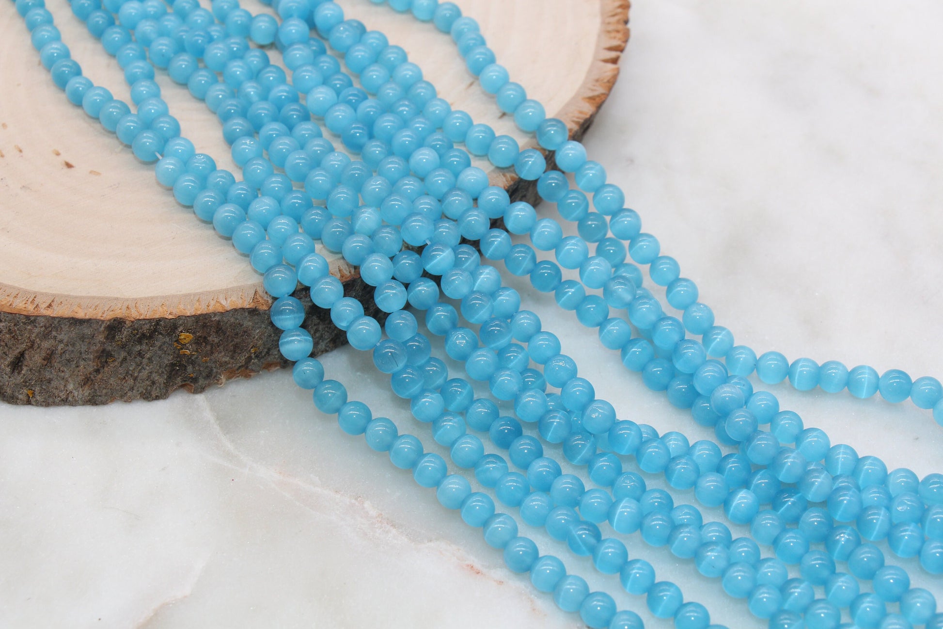 Blue Cat Eye Beads, Smooth Round Beads, Size 4mm 6mm 8mm 10mm 12mm, Full Strand 15.5 inch, #254