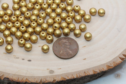 6mm Matte Gold Beads, Round Acrylic Loose Beads, Bubblegum Beads, Chunky Beads, #2895