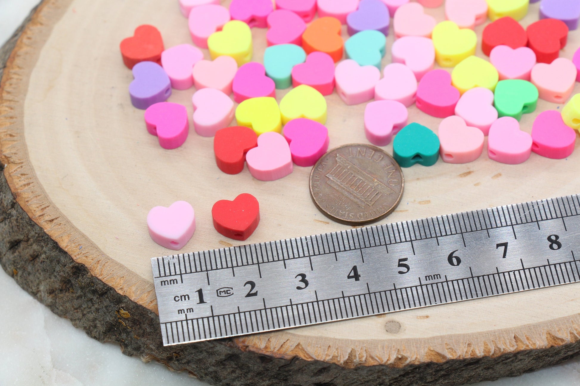 Valentine's Heart Polymer Clay Beads, Assorted Heart Shape Clay Round Beads, Loose Beads, Jewelry Beads, Beads for Bracelet #396