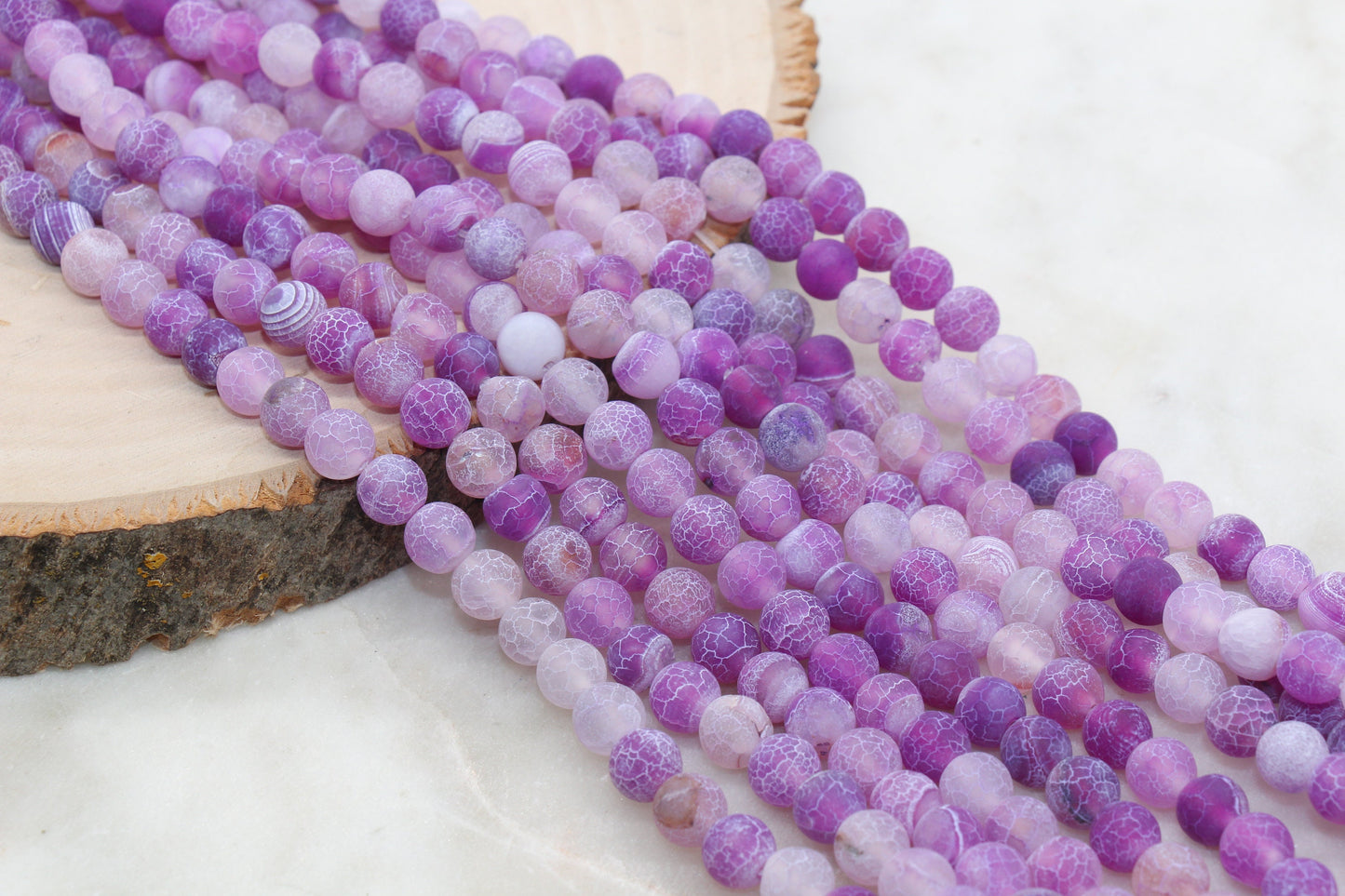 Purple Crackle Agate, Frosted Agate Beads, Matte Round Gemstone Beads, Size 4mm 6mm 8mm 10mm 12mm, Full Strand #112