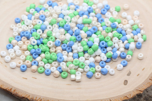 Mix Glass Seed Beads, 4mm 6/0 Glass Seed Beads, Blue Green White Mix Seed Beads, Rocailles Beads, Beading Supplies, Bracelet Beads #2930