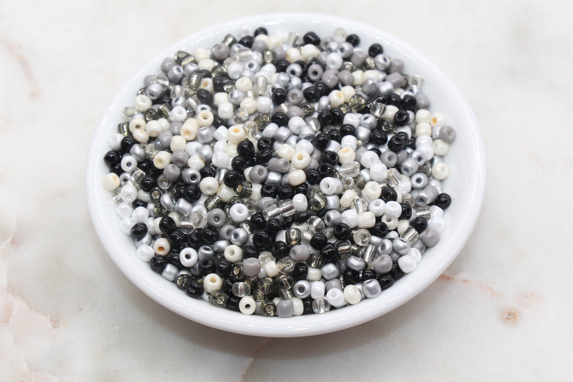 Mix Glass Seed Beads, 4mm 6/0 Glass Seed Beads, White Black and Silver Seed Beads, Rocailles Beads, Beading Supplies, Bracelet Beads #2949