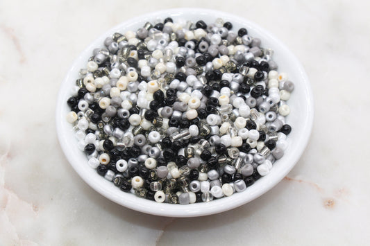 Mix Glass Seed Beads, 4mm 6/0 Glass Seed Beads, White Black and Silver Seed Beads, Rocailles Beads, Beading Supplies, Bracelet Beads #2949