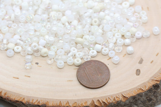 Mix White Glass Seed Beads, 4mm 6/0 Glass Seed Beads, Mix White Seed Beads, Rocailles Beads, Beading Supplies, Bracelet Beads #2955