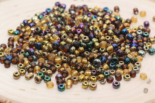 Mix Metallic Glass Seed Beads, 4mm 6/0 Glass Seed Beads, Gold Mix Seed Beads, Rocailles Beads, Beading Supplies, Bracelet Beads #2964