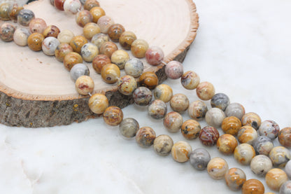 Crazy Lace Agate Beads, Natural Gemstone Smooth Round Beads, Sizes 4mm 6mm 8mm 10mm, Full Strand 15.5 inch, #10