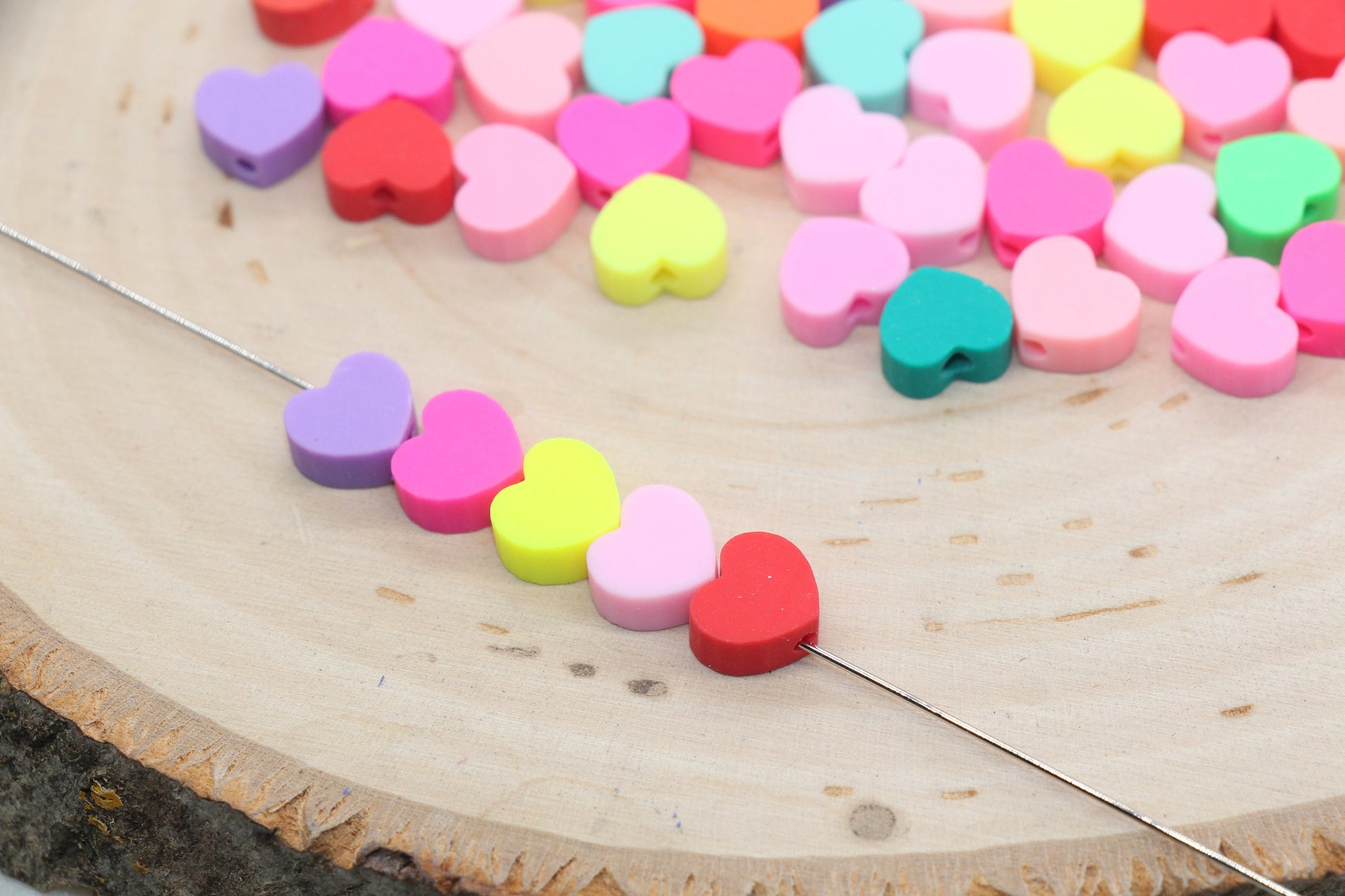 Valentine's Heart Polymer Clay Beads, Assorted Heart Shape Clay Round Beads, Loose Beads, Jewelry Beads, Beads for Bracelet #396
