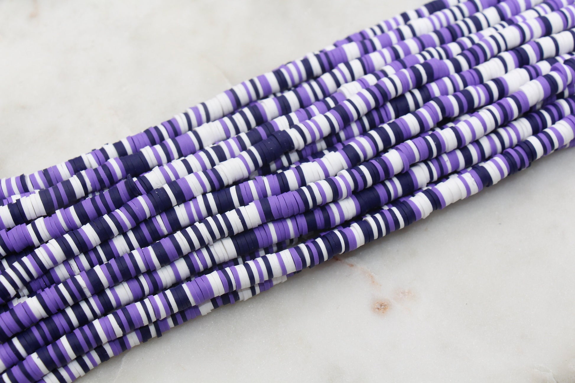 6mm Multicolor Heishi Beads, Purple White and Black Mix Polymer Clay Disc Beads, African Disc Beads, Vinyl Heishi, Full Strand #517