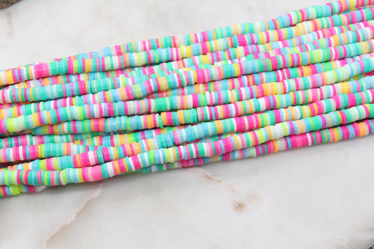 6mm Multicolor Heishi Beads, Rainbow Mix Polymer Clay Disc Beads, African Disc Beads, Vinyl Heishi, Jewelry Making Beads, Full Strand #521