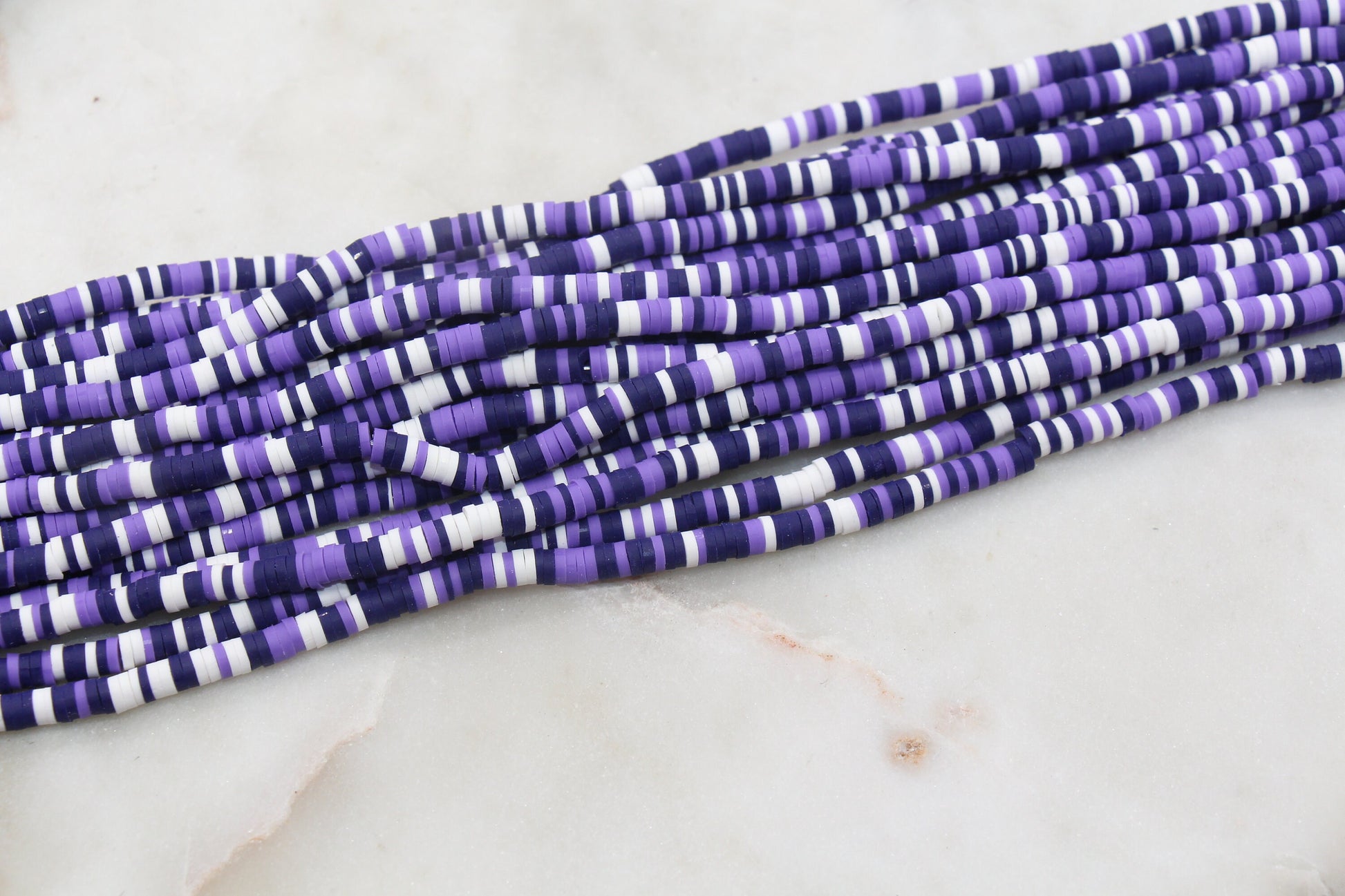 4mm Purple and White Multicolored Heishi Beads, Purple Mix Polymer Clay Disc Beads, African Disc Beads, Vinyl Heishi, Full Strand #533