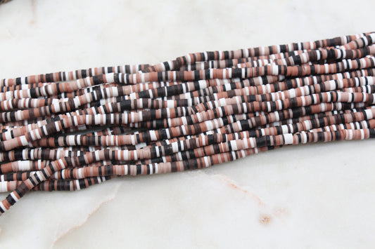 4mm Brown Mix Heishi Beads, Multicolor Polymer Clay Disc Beads, African Disc Beads, Vinyl Heishi, Jewelry Making, Full Strand #545