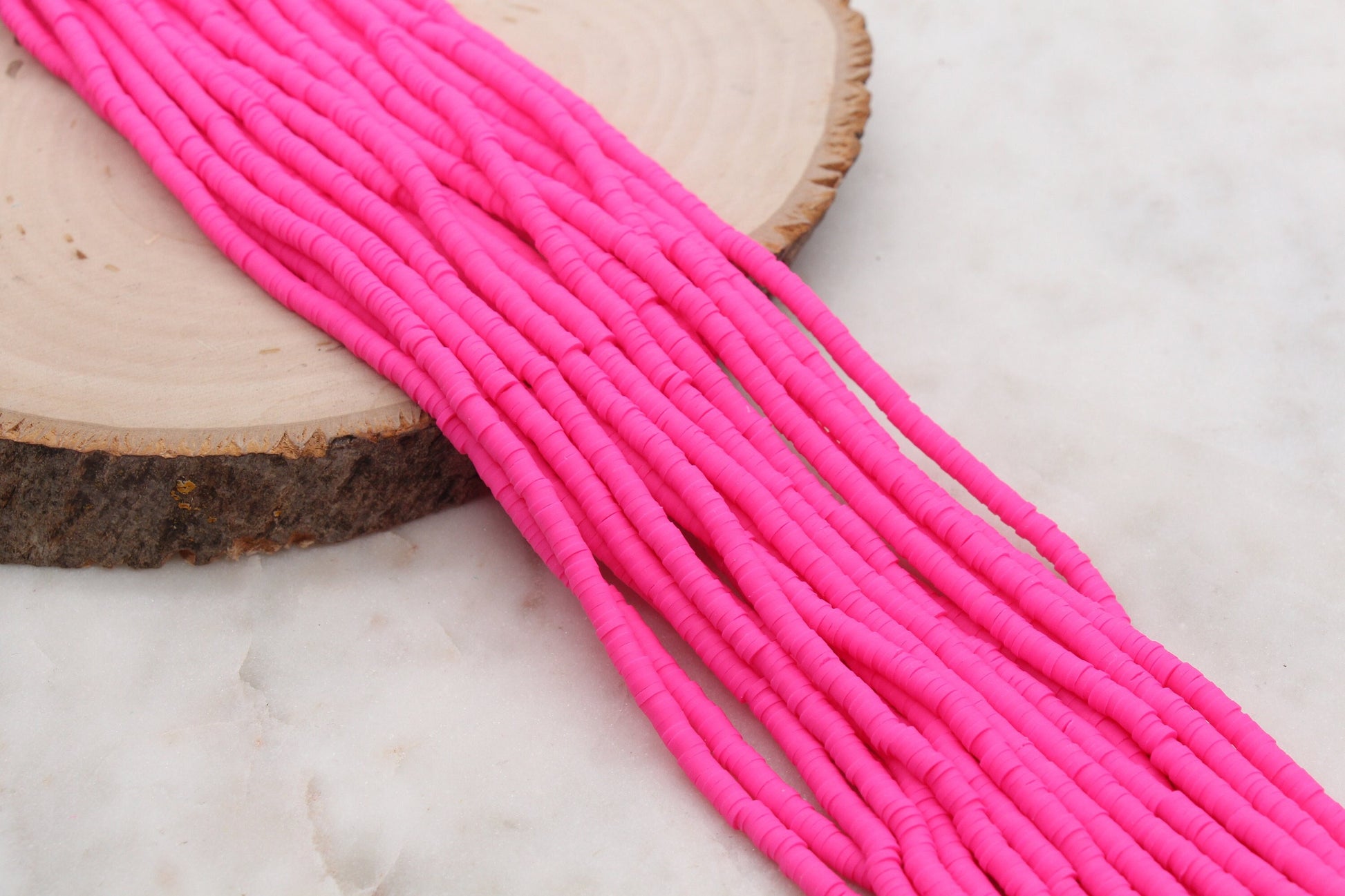 4mm Deep Pink Heishi Beads, Pink Polymer Clay Disc Beads, African Disc Beads, Vinyl Heishi, Full Strand #561