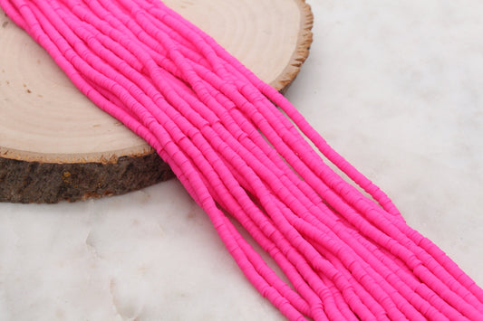 4mm Deep Pink Heishi Beads, Pink Polymer Clay Disc Beads, African Disc Beads, Vinyl Heishi, Full Strand #561