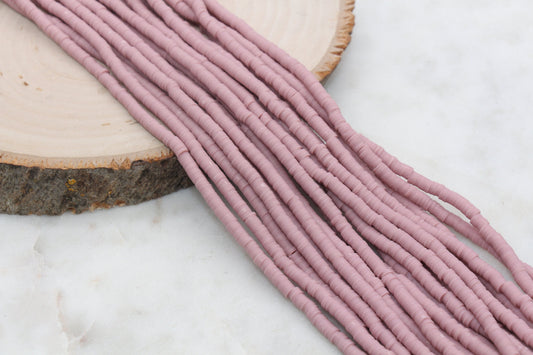 4mm Light Mauve Pink Heishi Beads, Polymer Clay Disc Beads, African Disc Beads, Vinyl Heishi, Full Strand, Jewelry Making Beads #576